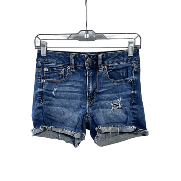 American Eagle Super Super Stretch Distressed Cutoff Denim Jean Shorts Size 2 - Picture 1 of 6
